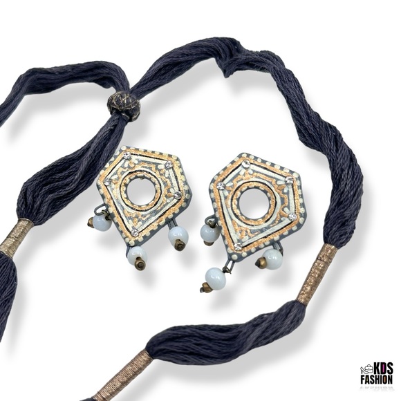 Doyel Painted Terracotta Necklace and Earrings Set From India New In Box - Picture 5 of 9